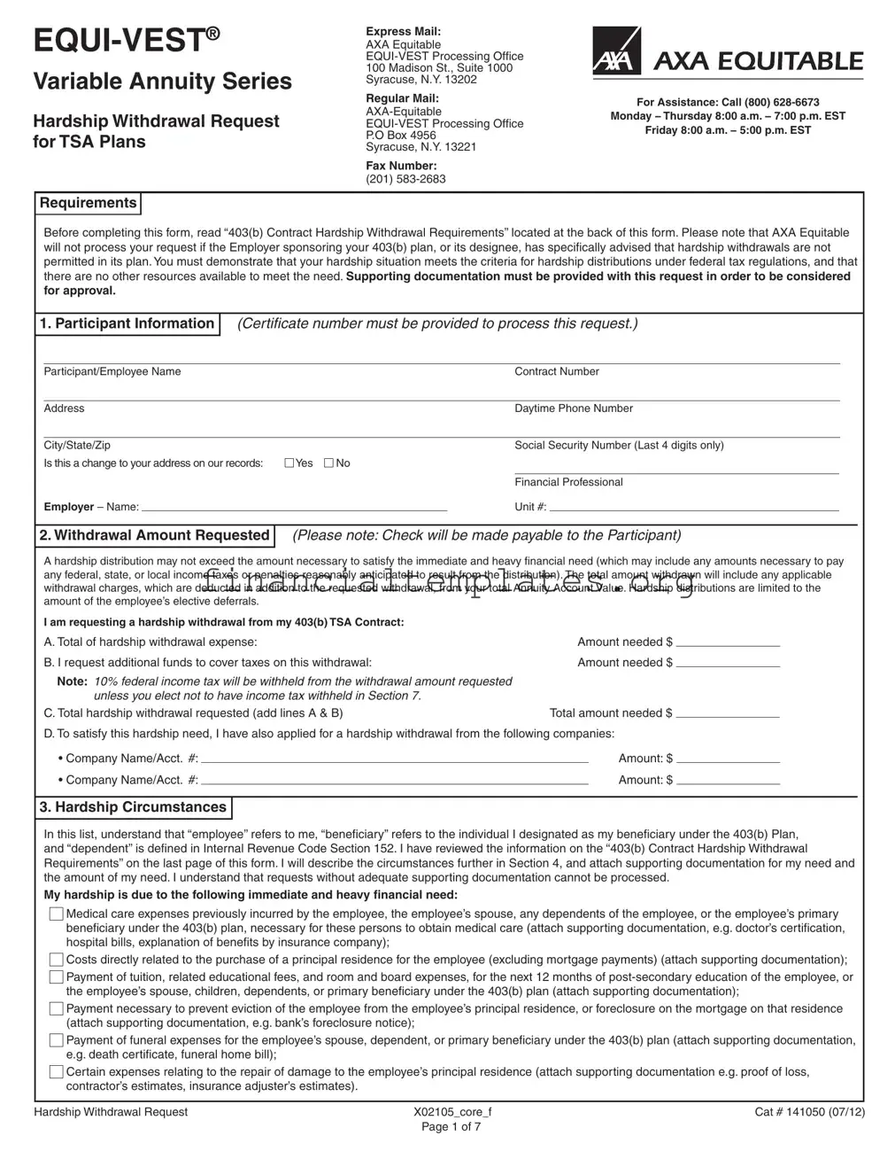 Get 403B Loan Axa Hardship Form