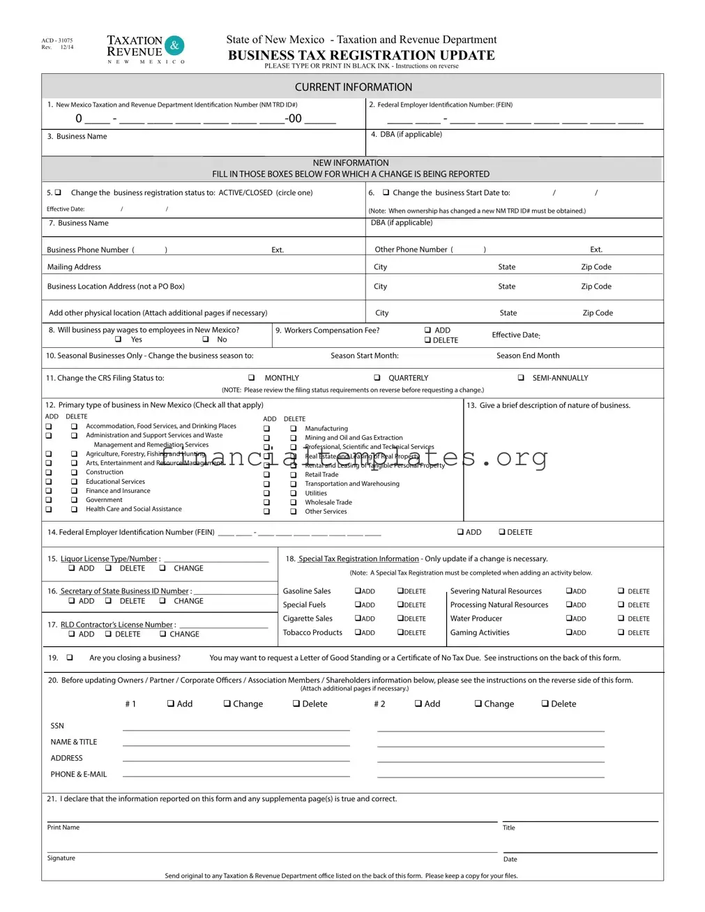Get Acd 31075 Tax Registration Update Form