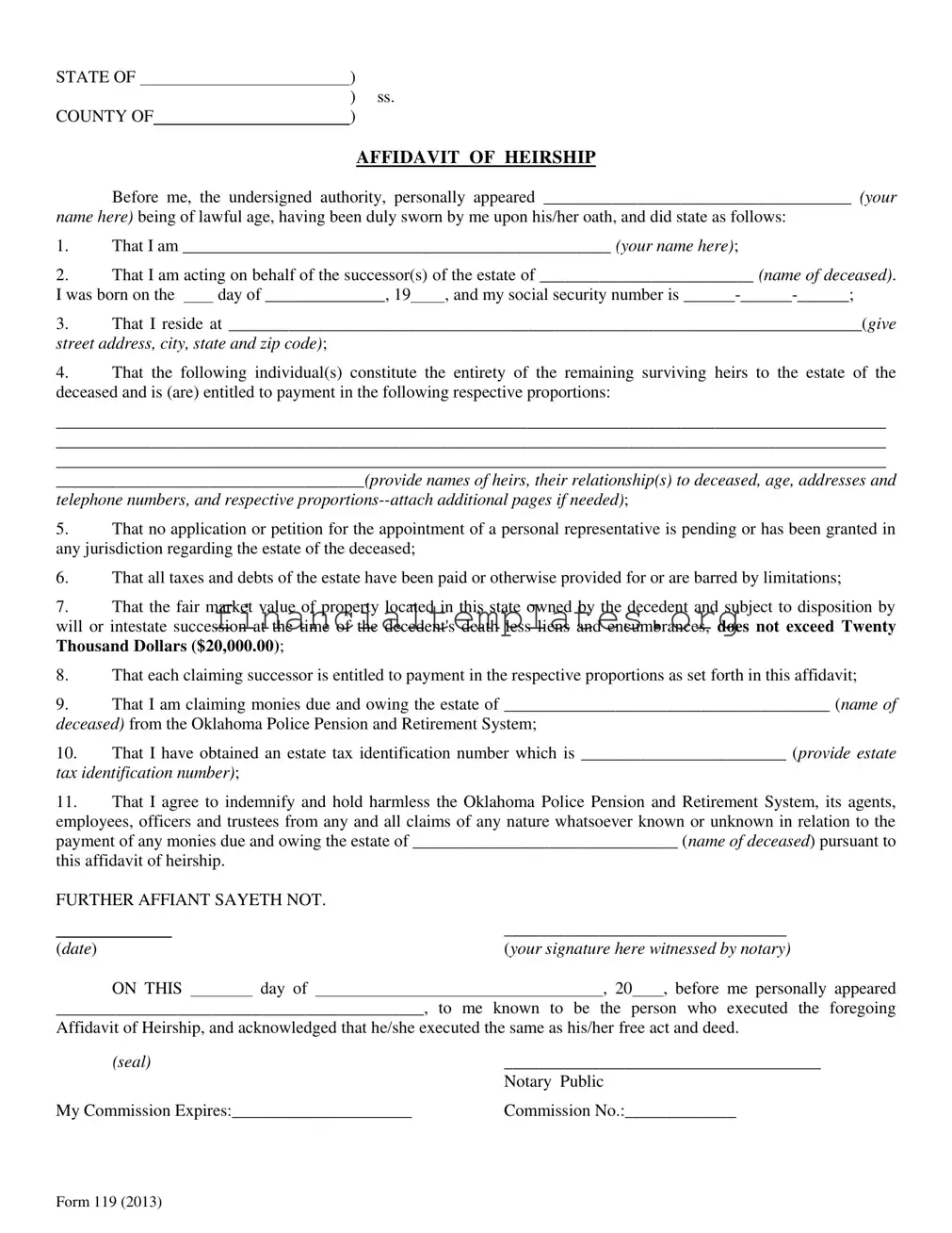 Get Affidavid Of Heirship Form