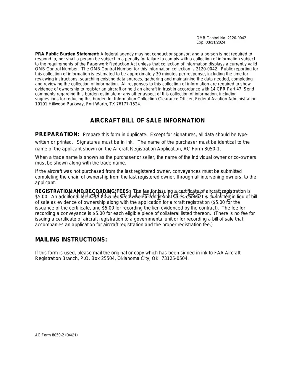 Get Aircraft Bill of Sale AC 8050-2 Form