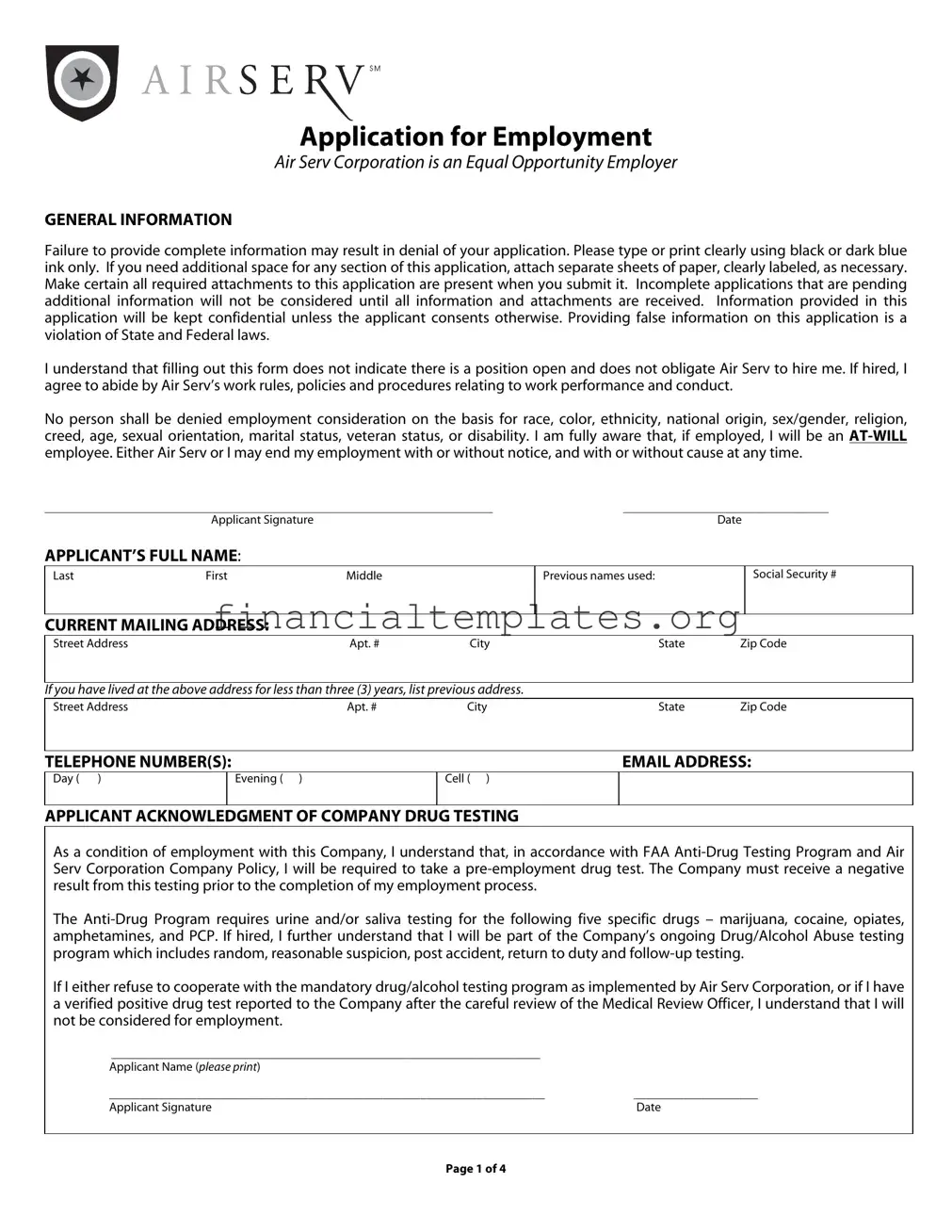 Get Airserv Employment Form