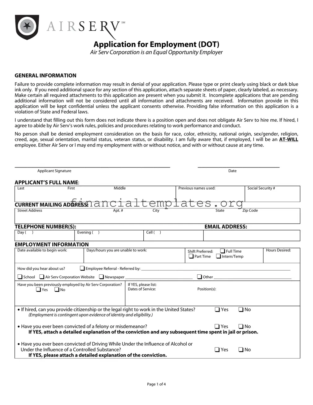 Get Airsev Application For Employment Form