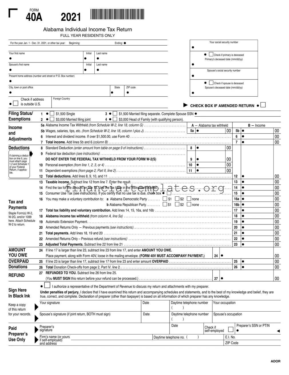 Get Alabama State Tax Return 40A Form