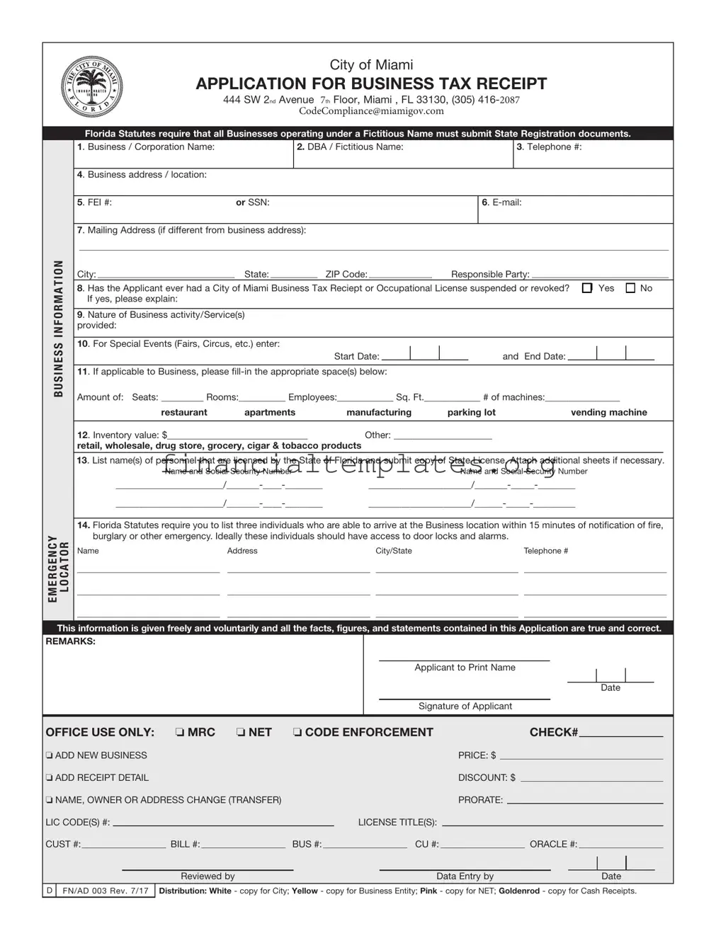 Get Application For Business Tax Receipt Form
