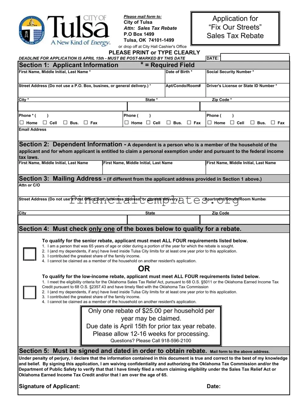 Get Application For Sales Tax Rebate Form