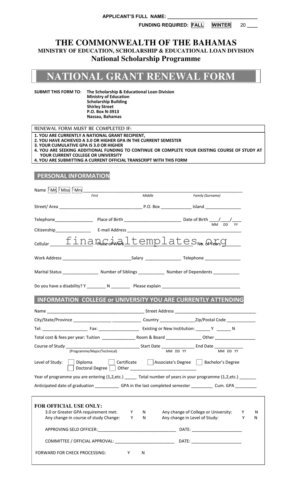 Get Bahamas Government Education Loan Program Form