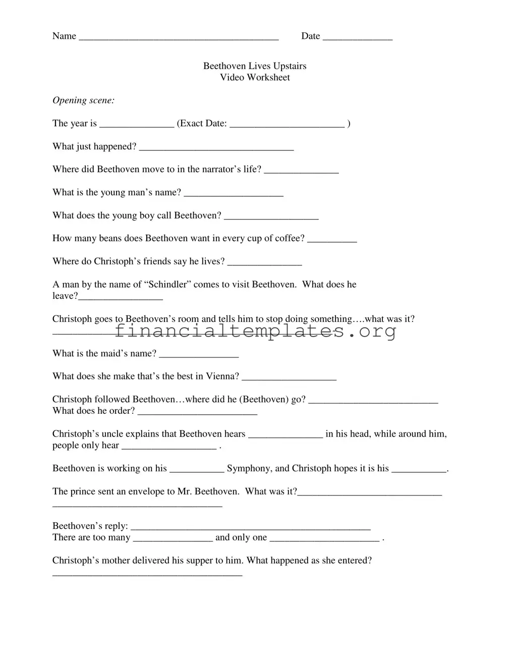Get Beethoven Lives Upstairs Worksheet Form
