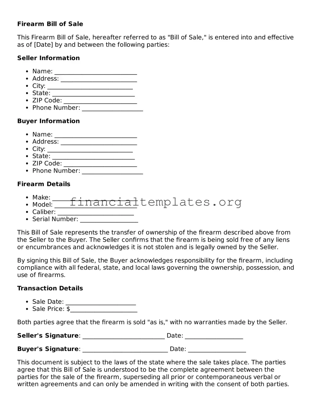 Blank Firearm Bill of Sale Form