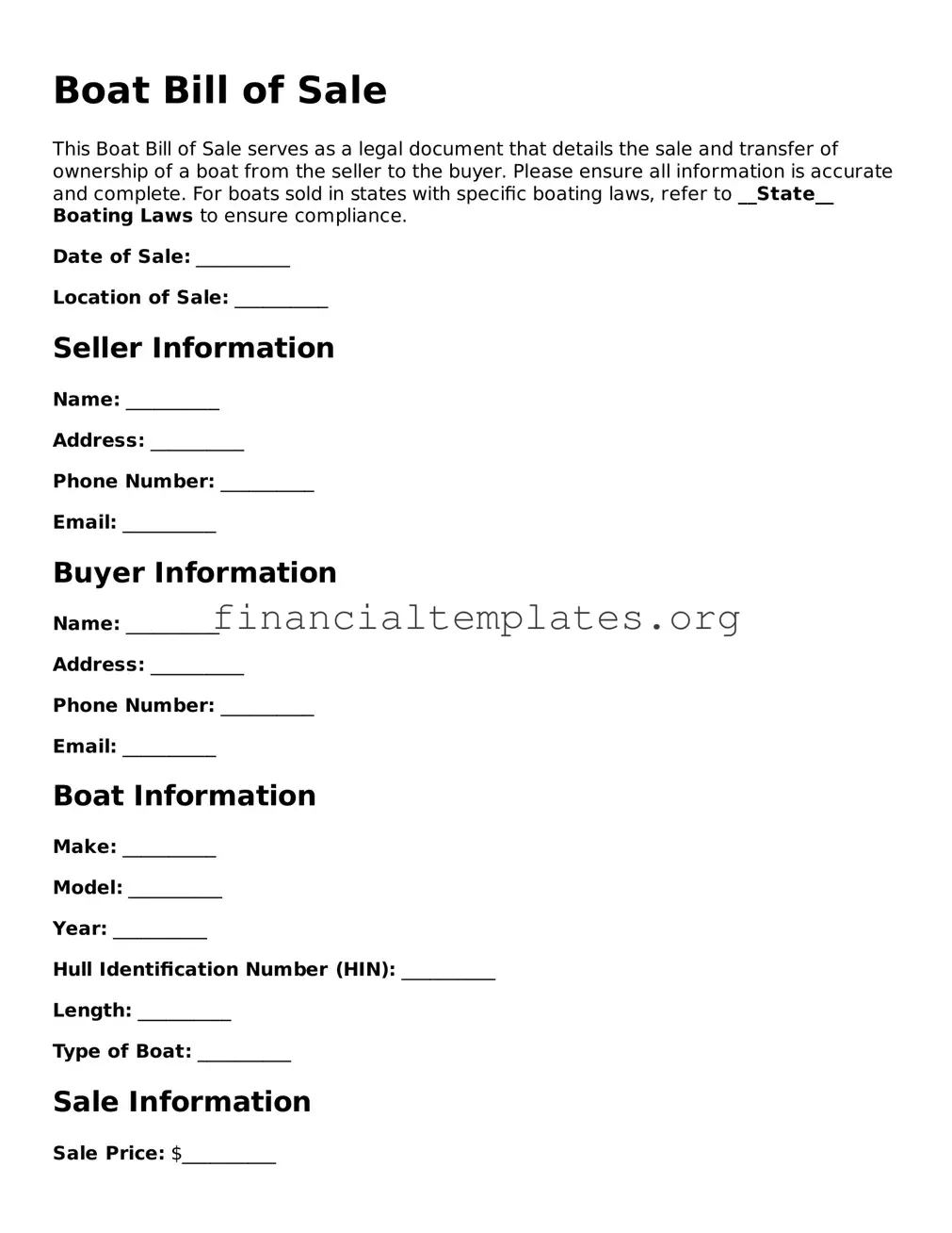 Blank Boat Bill of Sale Form