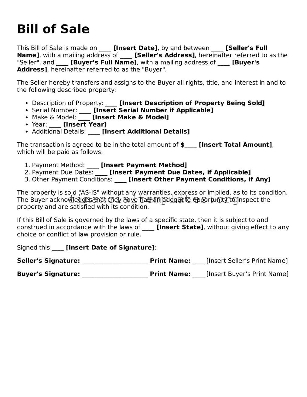 Blank Bill of Sale Form