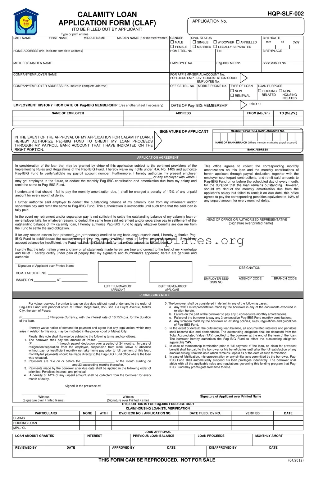Get Calamity Application Loan Form