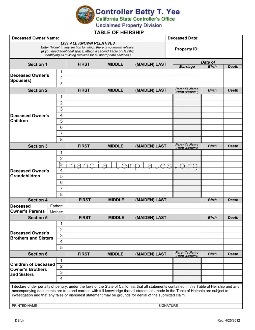 Get California Heirship Form