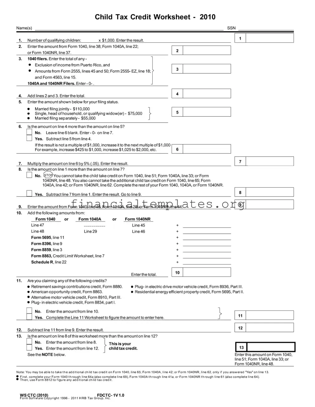 Get Child Tax Credit Worksheet Form