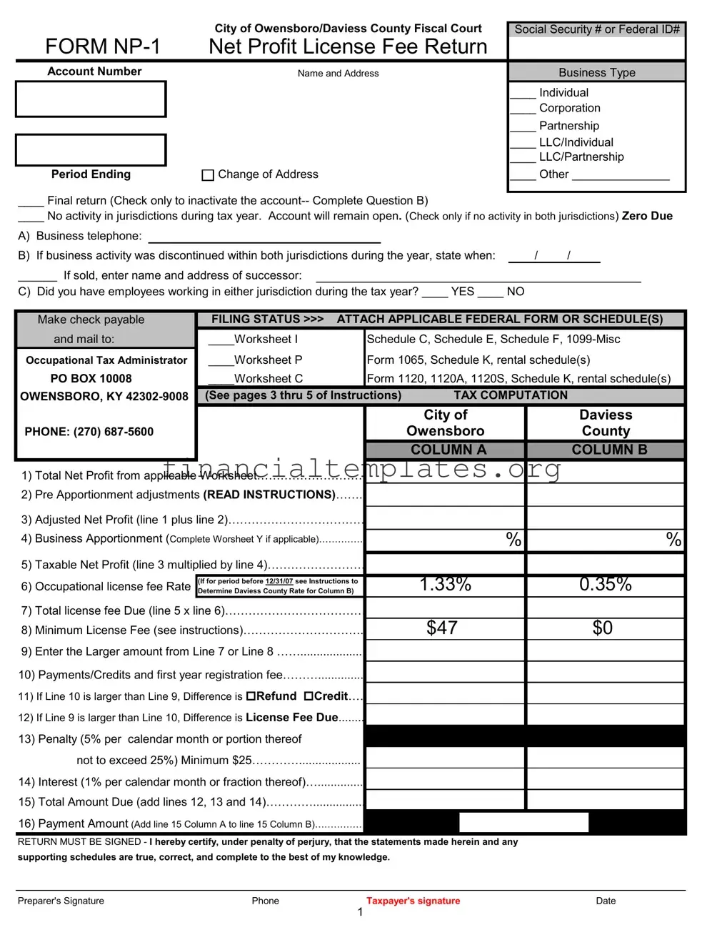Get City Of Owensboro Tax Form