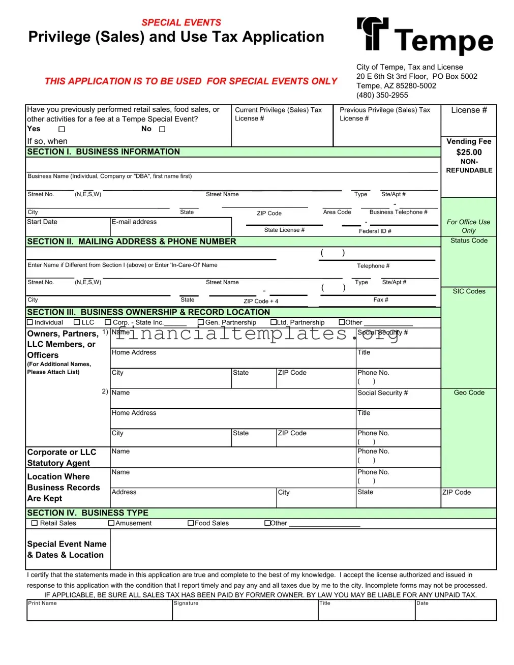 Get City Of Tempe Tax License Form