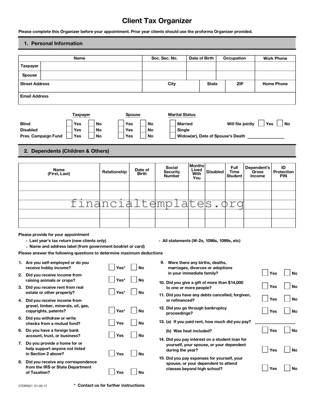 Get Client Tax Organizer Form