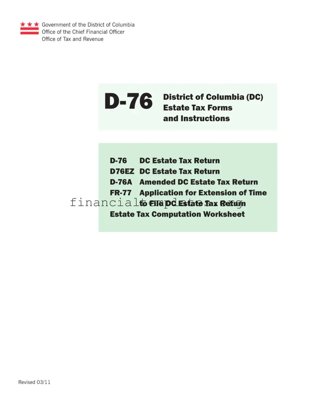 Get Dc Estate Tax Return D 76 Form