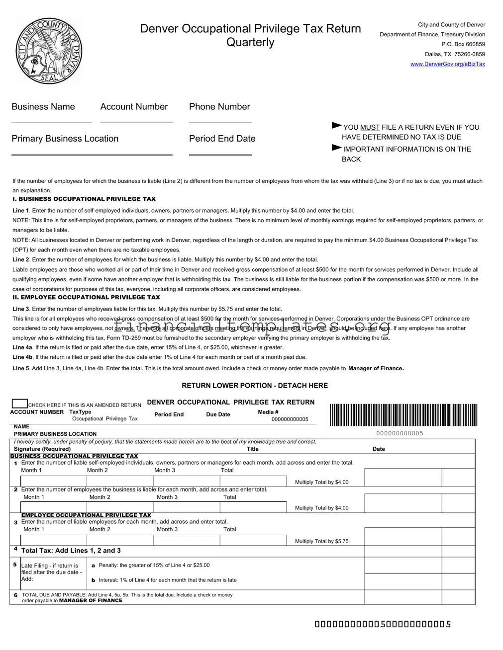 Get Denver Occupational Privilege Tax Form