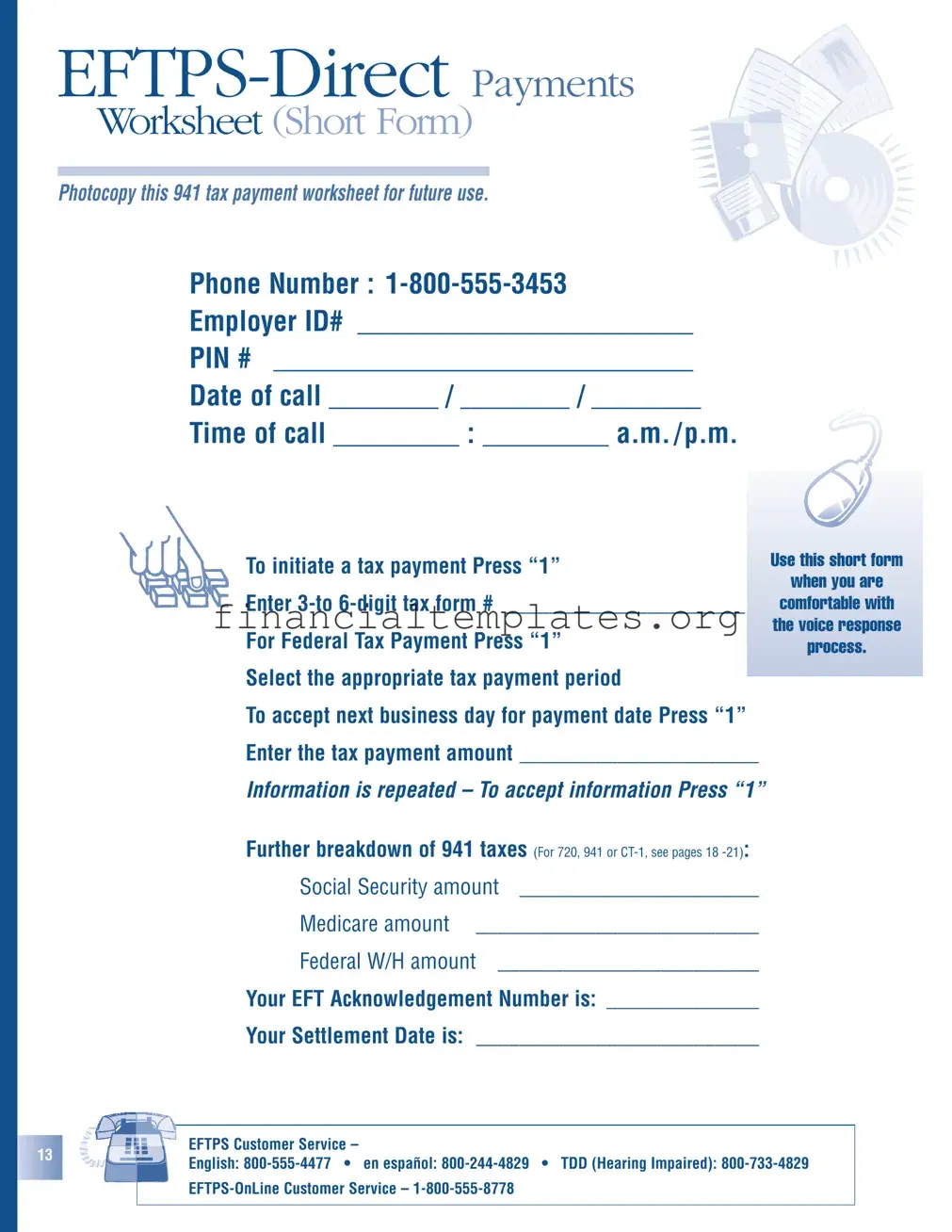 Get Eftps Payment Worksheet Form