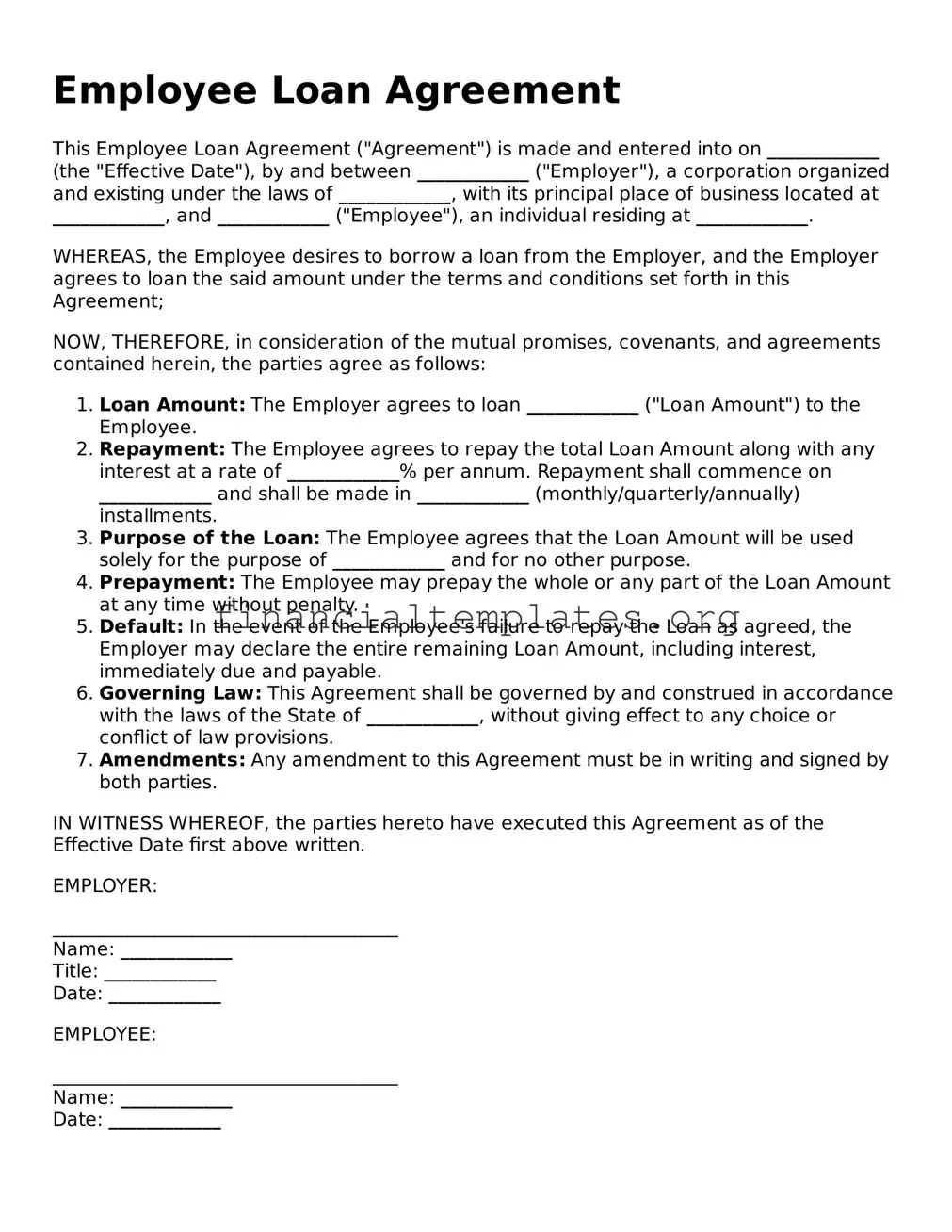 Blank Employee Loan Agreement Form