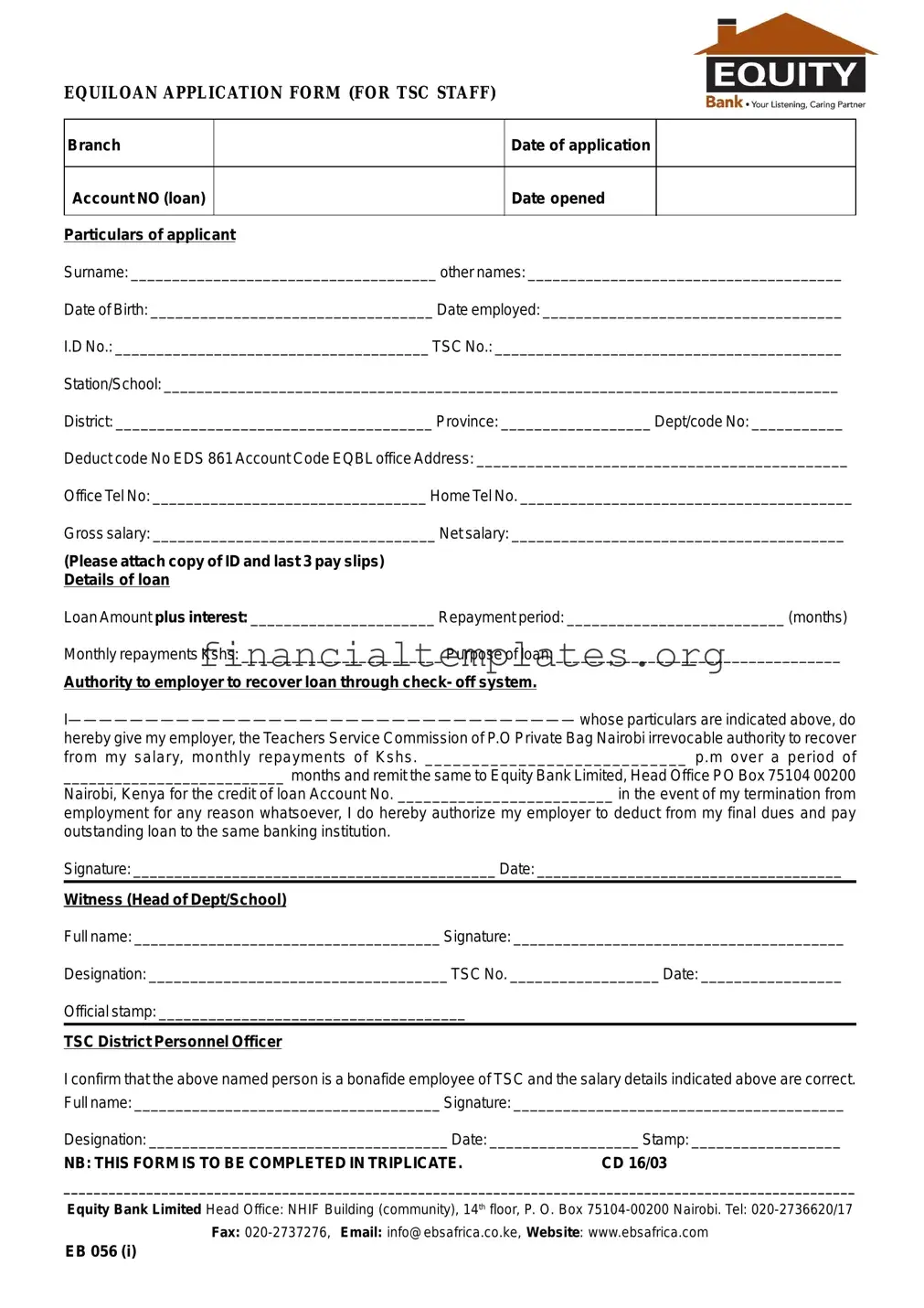 Get Equity Bank Loan Application Form