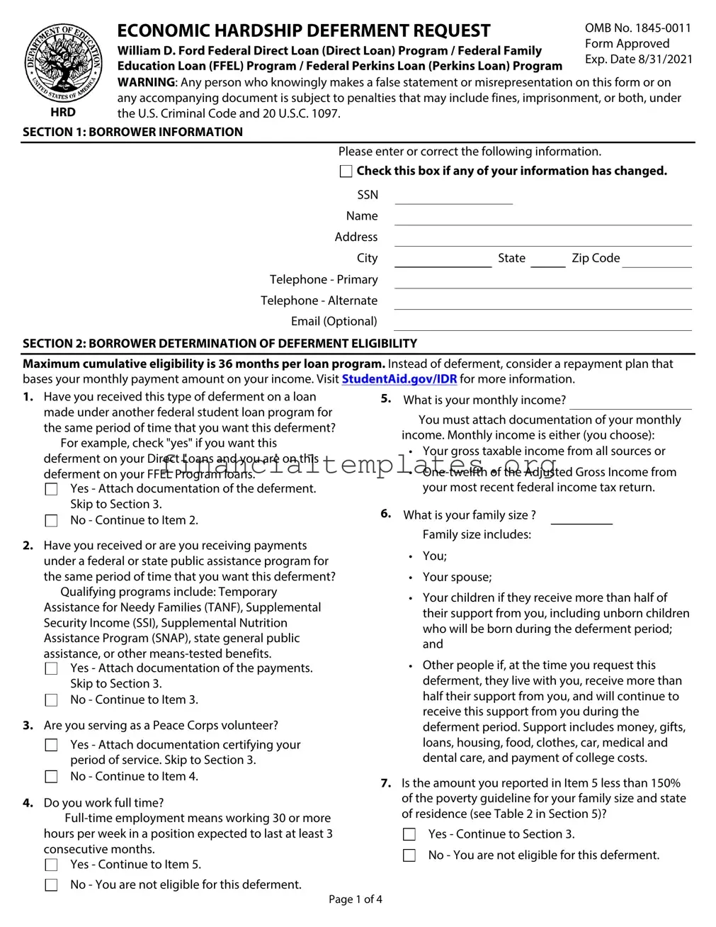 Get Federal Loan Economic Hardship Request Form