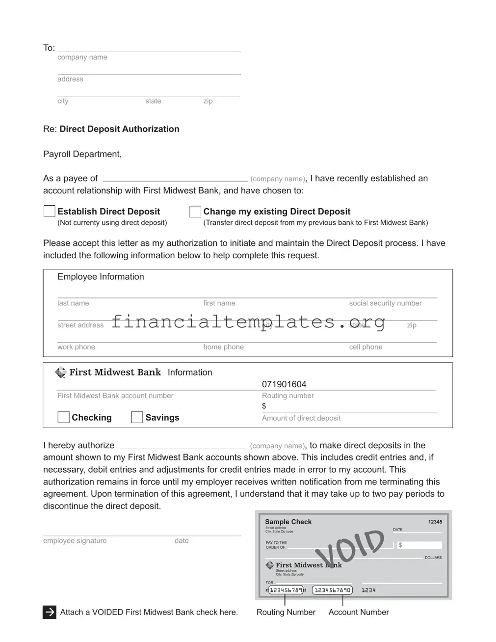 Get First Midwest Bank Direct Deposit Form