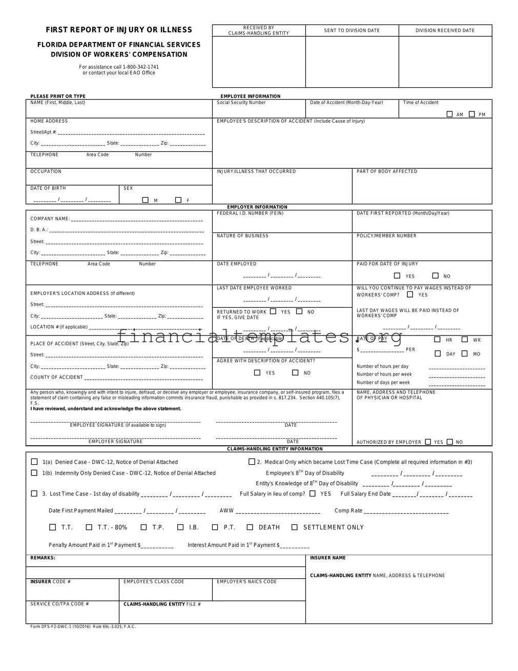 Get First Report Of Injury Florida Form