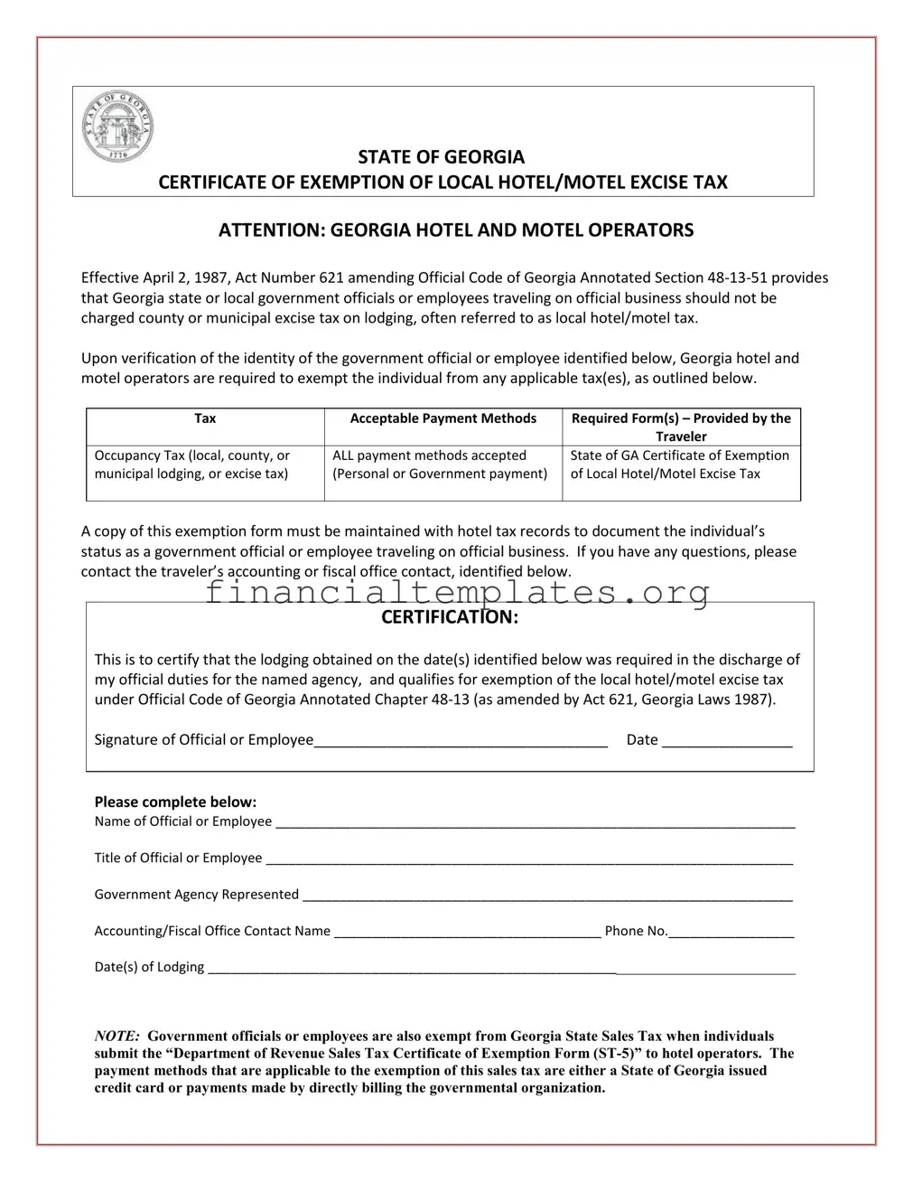 Get Georgia Hotel Tax Form