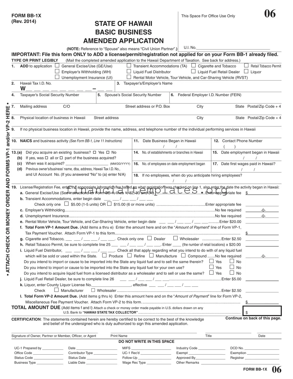 Get Hawaii Tax Bb1X Form