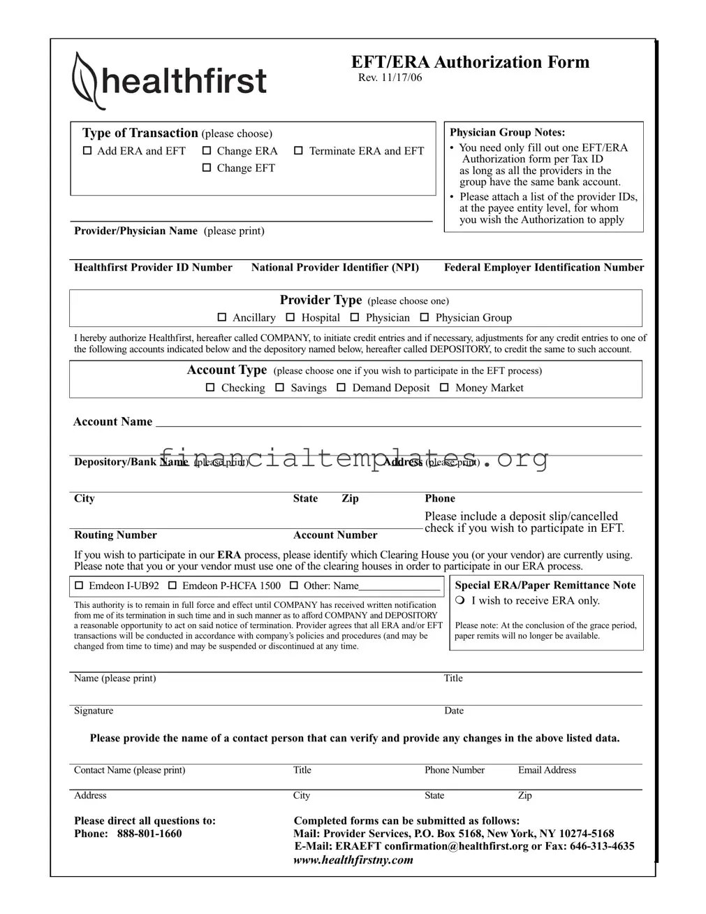 Get Healthfirst Eft Era Authorization Form