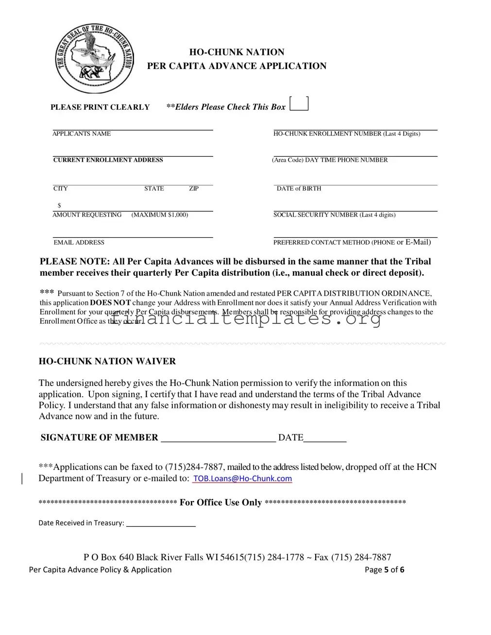 Get Ho Chunk Per Cap Loan Form