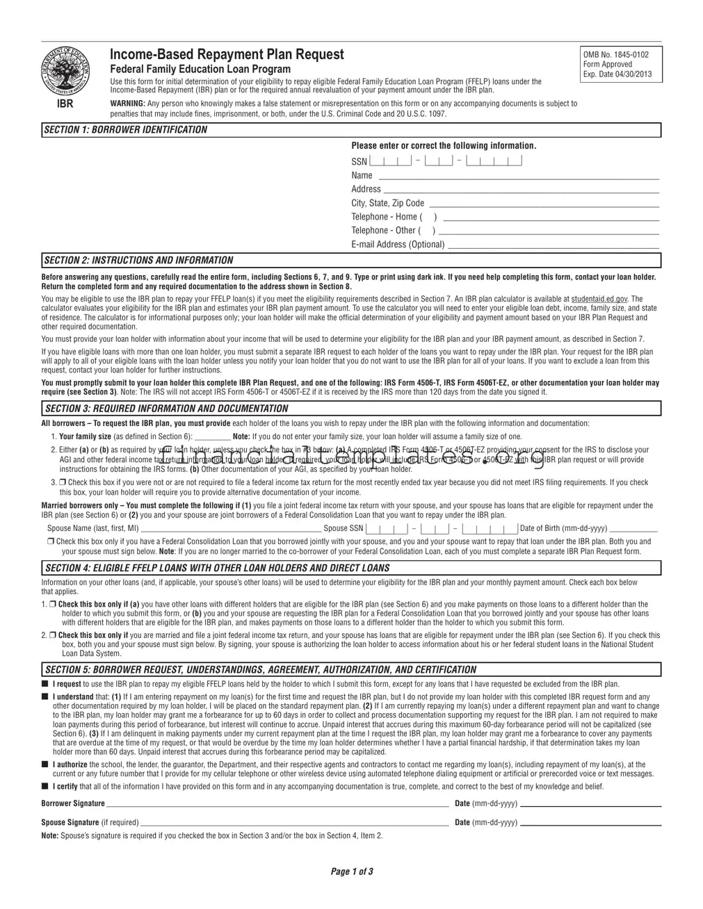 Get Income Based Repayment Plan Request Form
