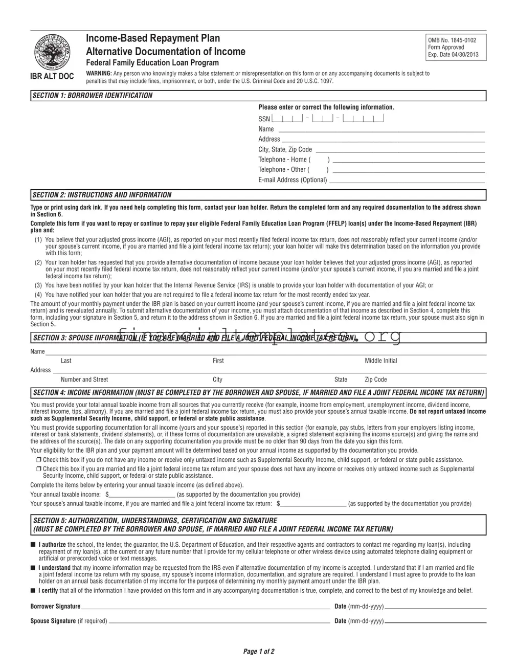 Get Income Based Repayment Plan Form
