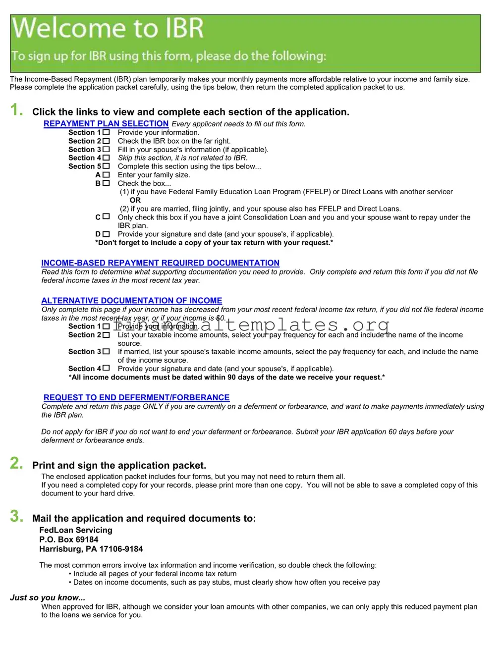 Get Income Based Repayment Form