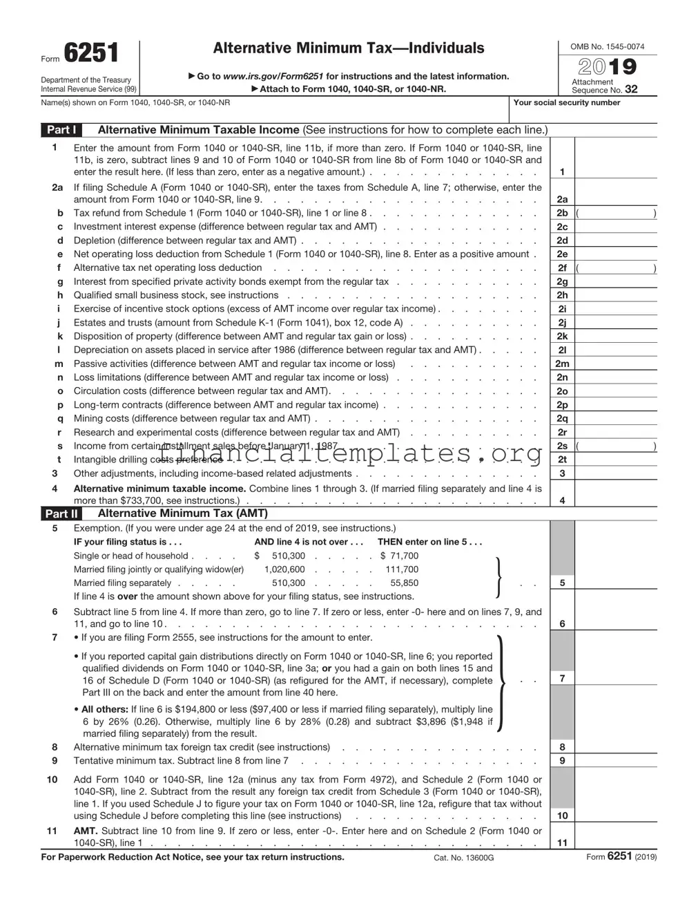 Get IRS 6251 Form