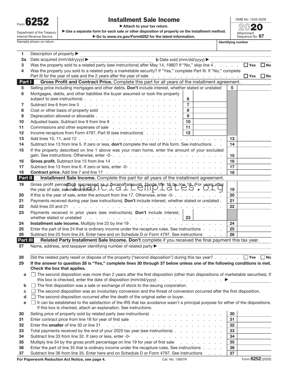 Get IRS 6252 Form