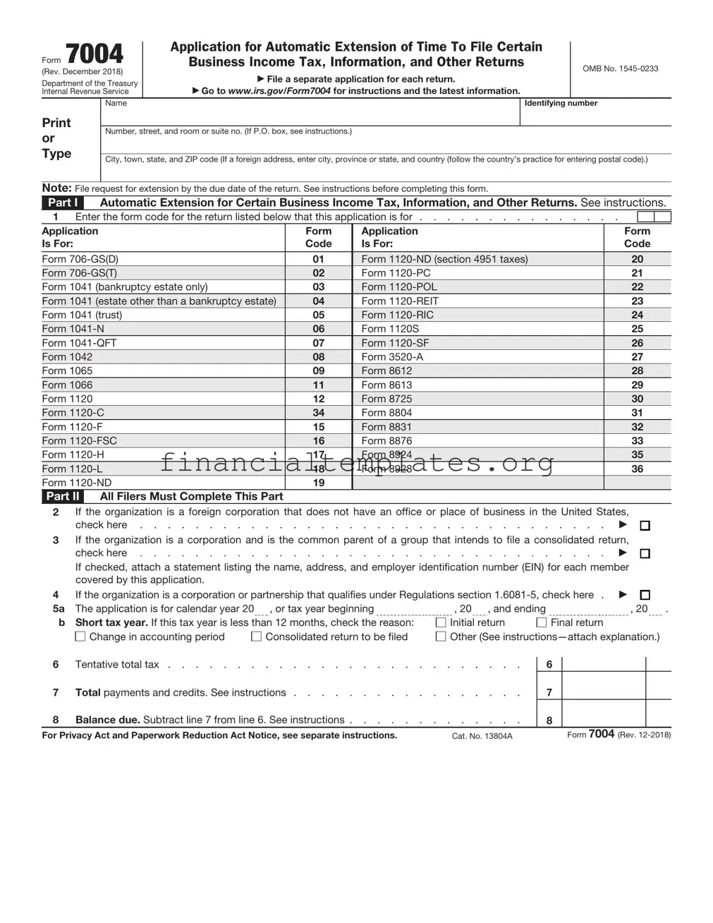 Get IRS 7004 Form