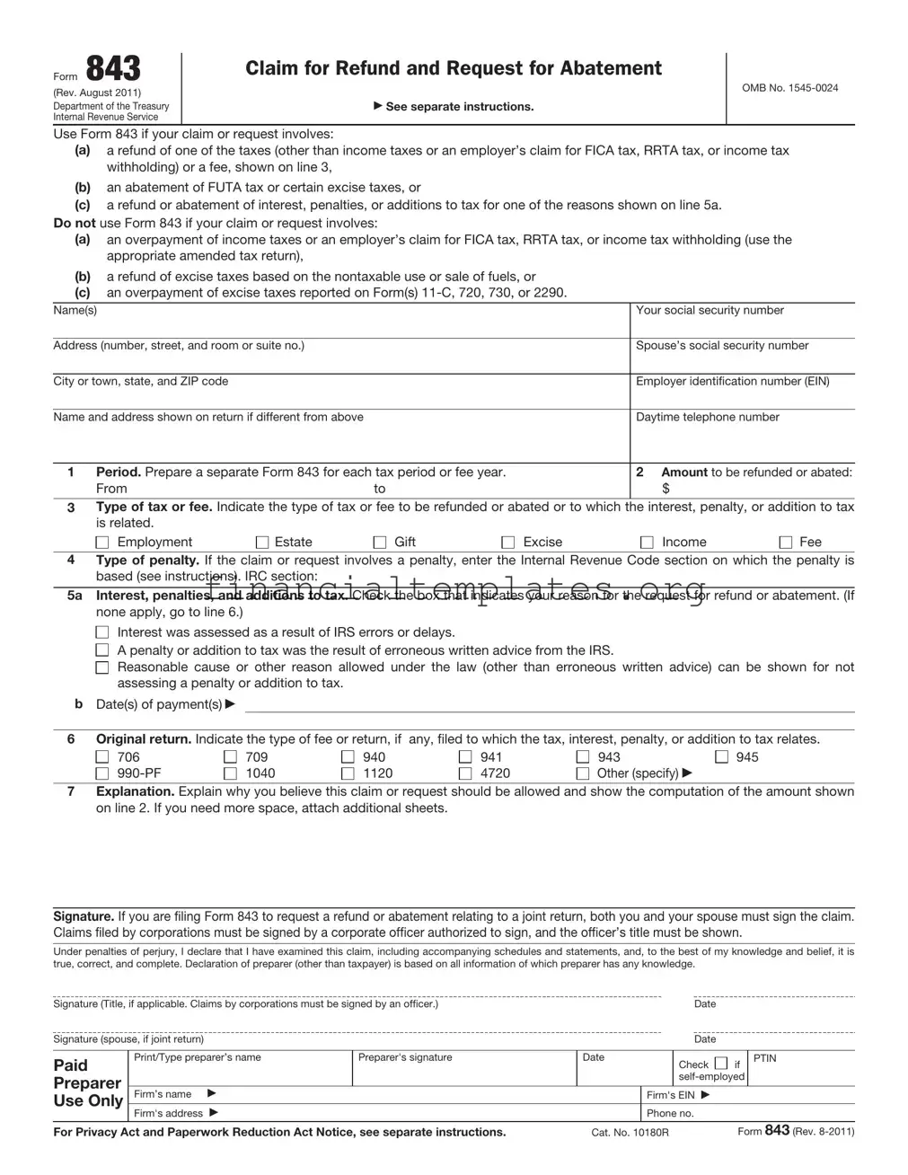 Get IRS 843 Form