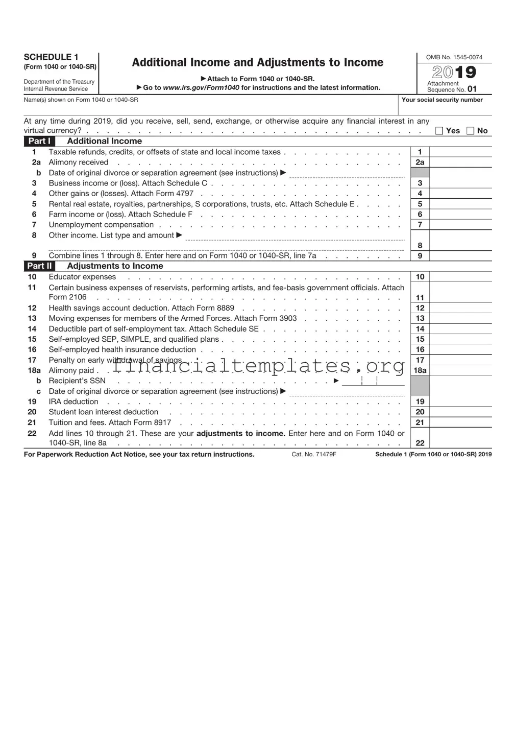 Get IRS Schedule 1 1040 or 1040-SR Form