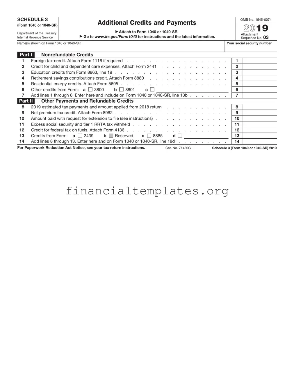 Get IRS Schedule 3 1040 or 1040-SR Form