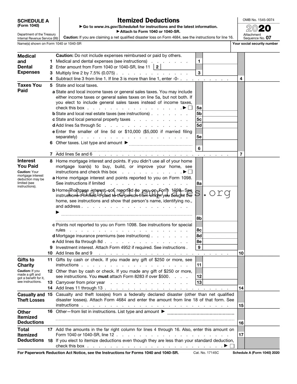 Get IRS Schedule A 1040 or 1040-SR Form