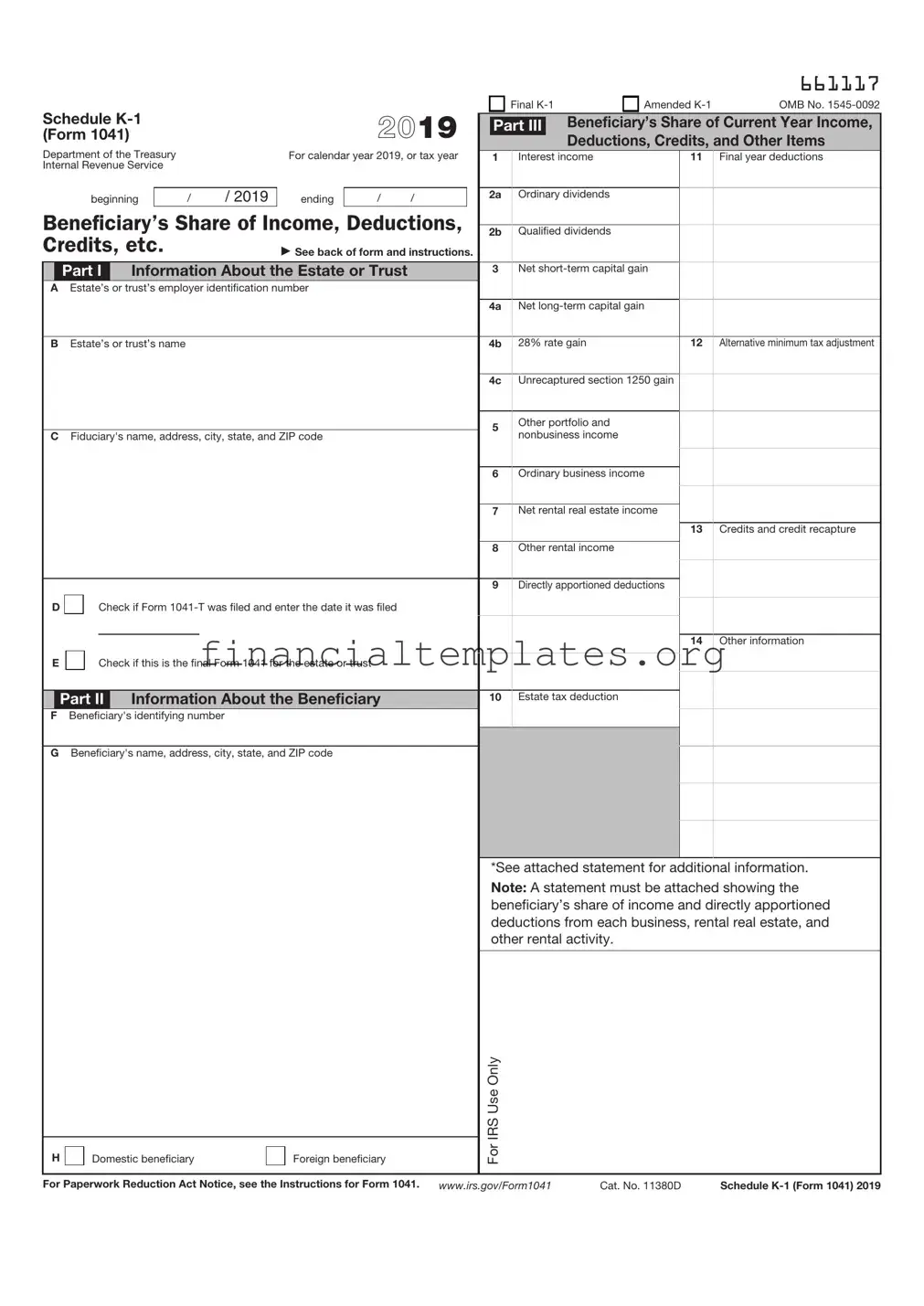 Get IRS Schedule K-1 1041 Form