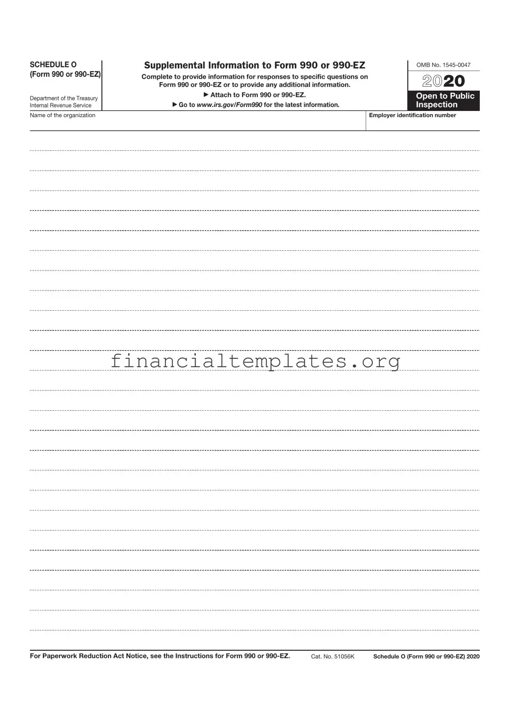 Get IRS Schedule O 990 or 990-EZ Form