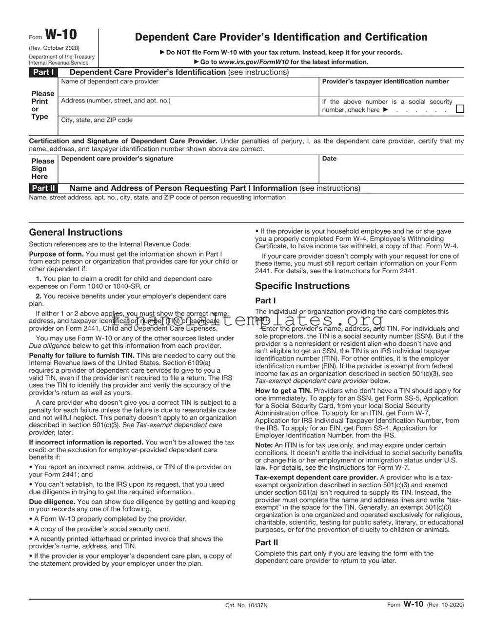 Get IRS W-10 Form