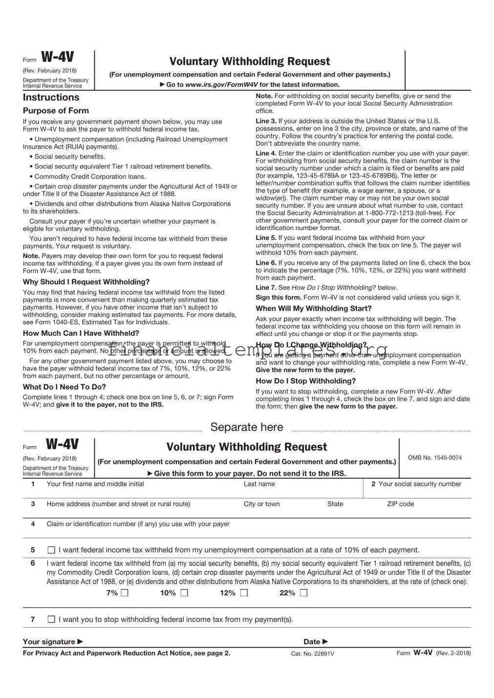 Get IRS W-4V Form