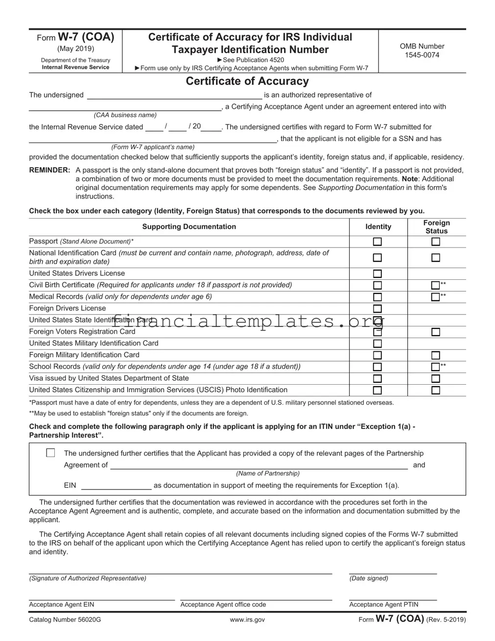 Get IRS W-7 (COA) Form