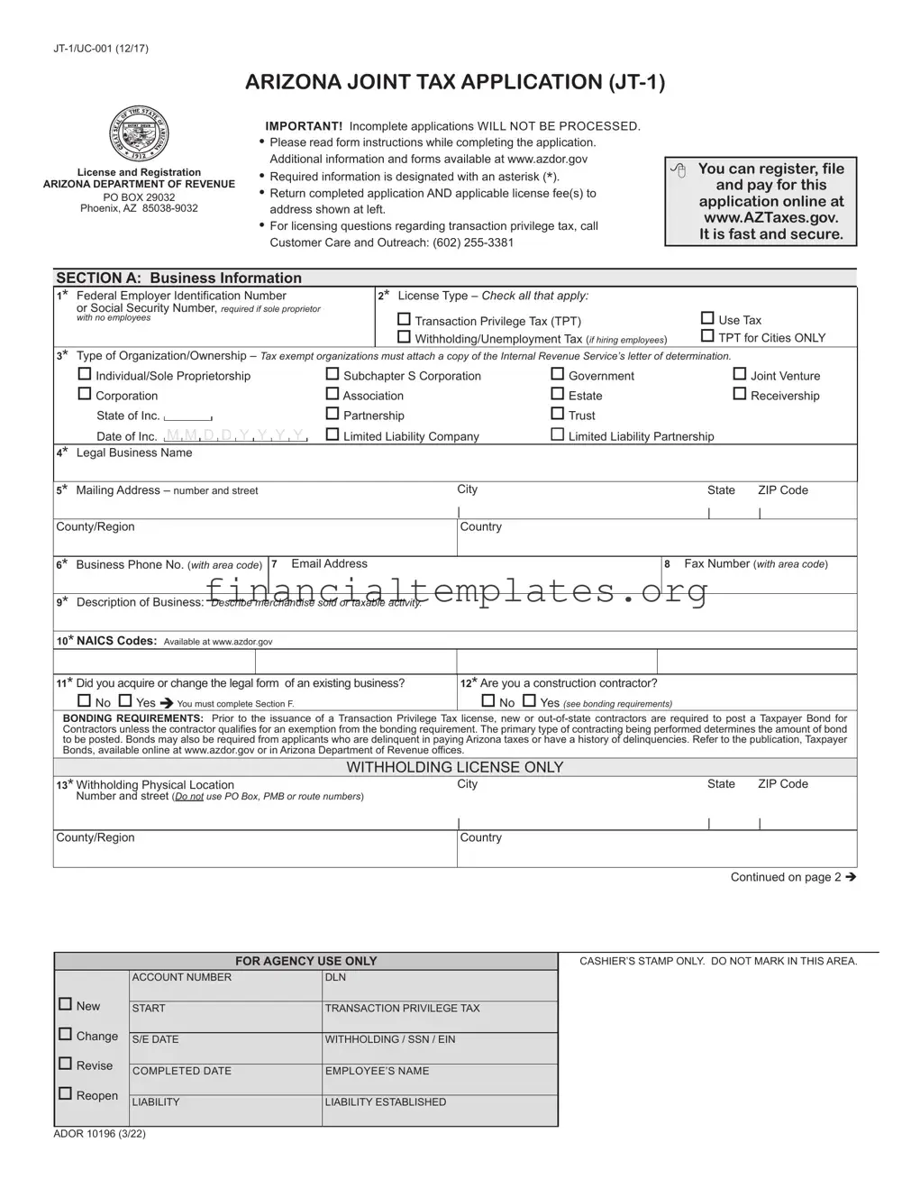 Get Jt 1 Arizona Tax Form