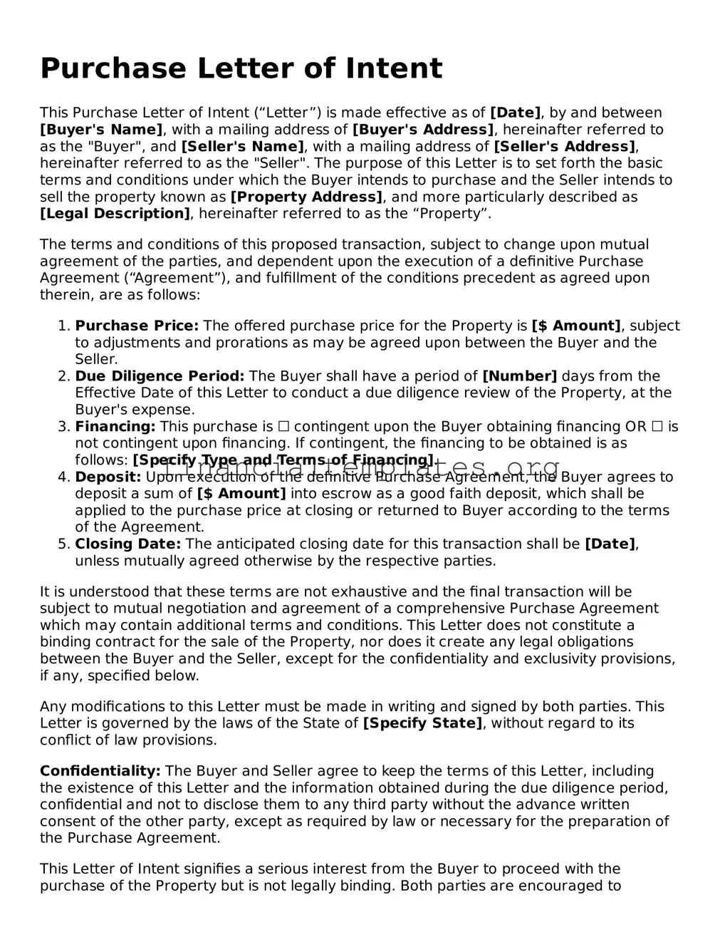 Blank Purchase Letter of Intent Form