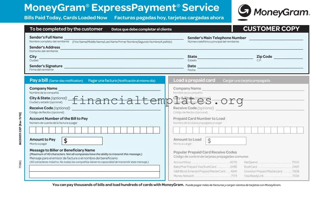 Get Moneygram Express Payment Form